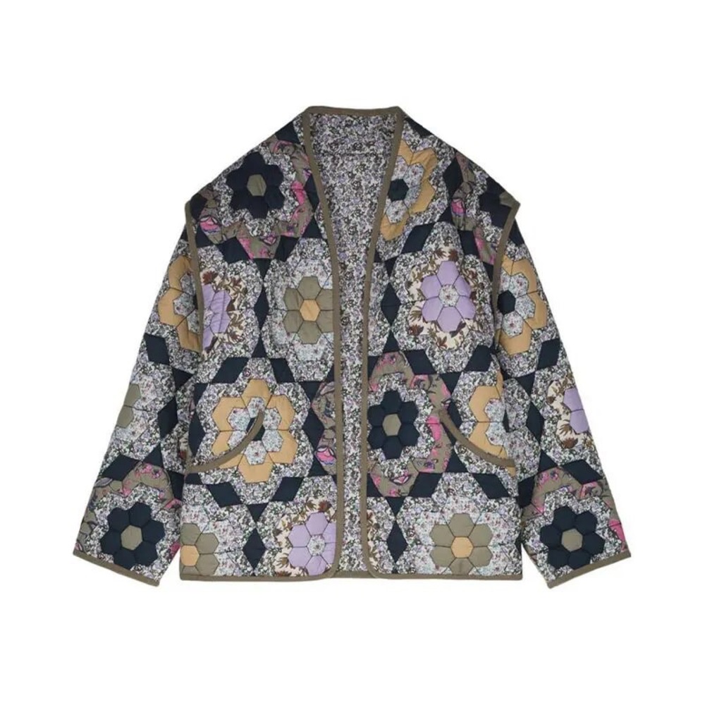 1111. COST 🛑Bohemian retro flower Boho Coat Jacket Multicolor spring quilted - Picture 3 of 8